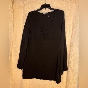 Tobi Black Deep V-Neck Long Sleeve Mini Dress – Size L